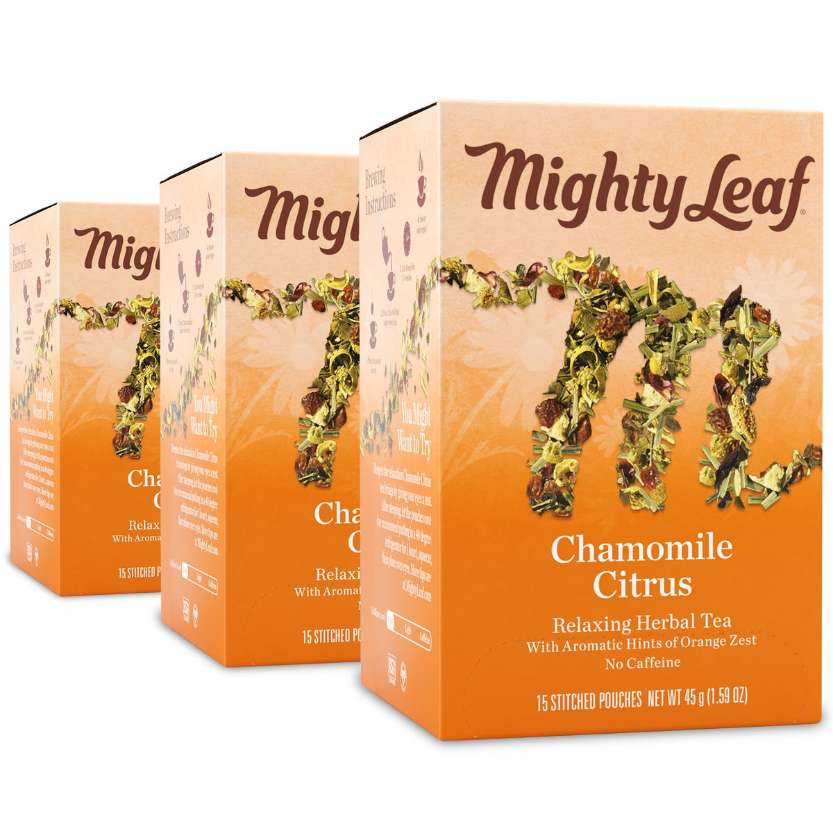 Mighty Leaf Chamomile Citrus Herbal Tea - 45 Pouches Premium Herbal Tea