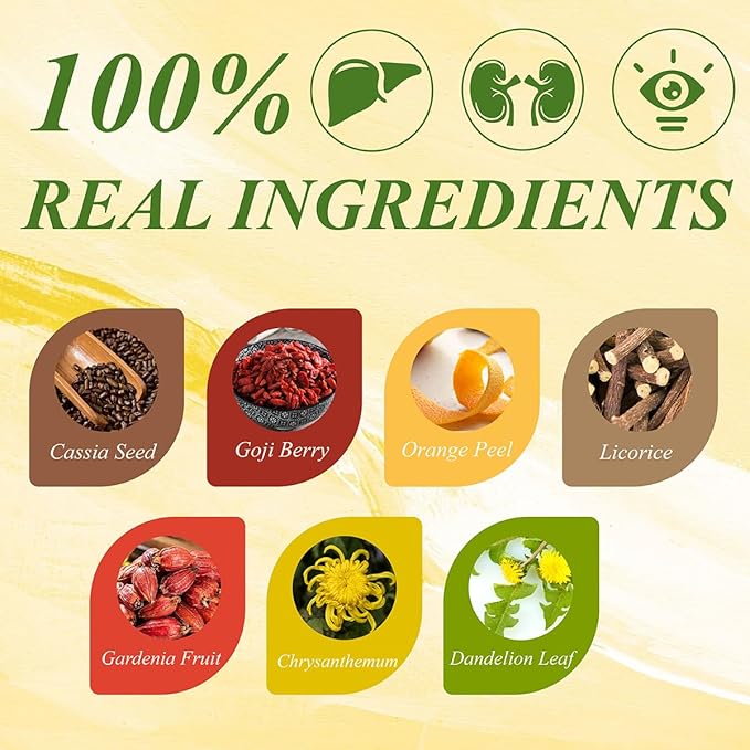 WT Weetee Dandelion Wolfberry Tea Bags 200g 60-80 Cup, 7 Natural Herbal Ingredients Goji Berry Chrysanthemum Cassia Seed