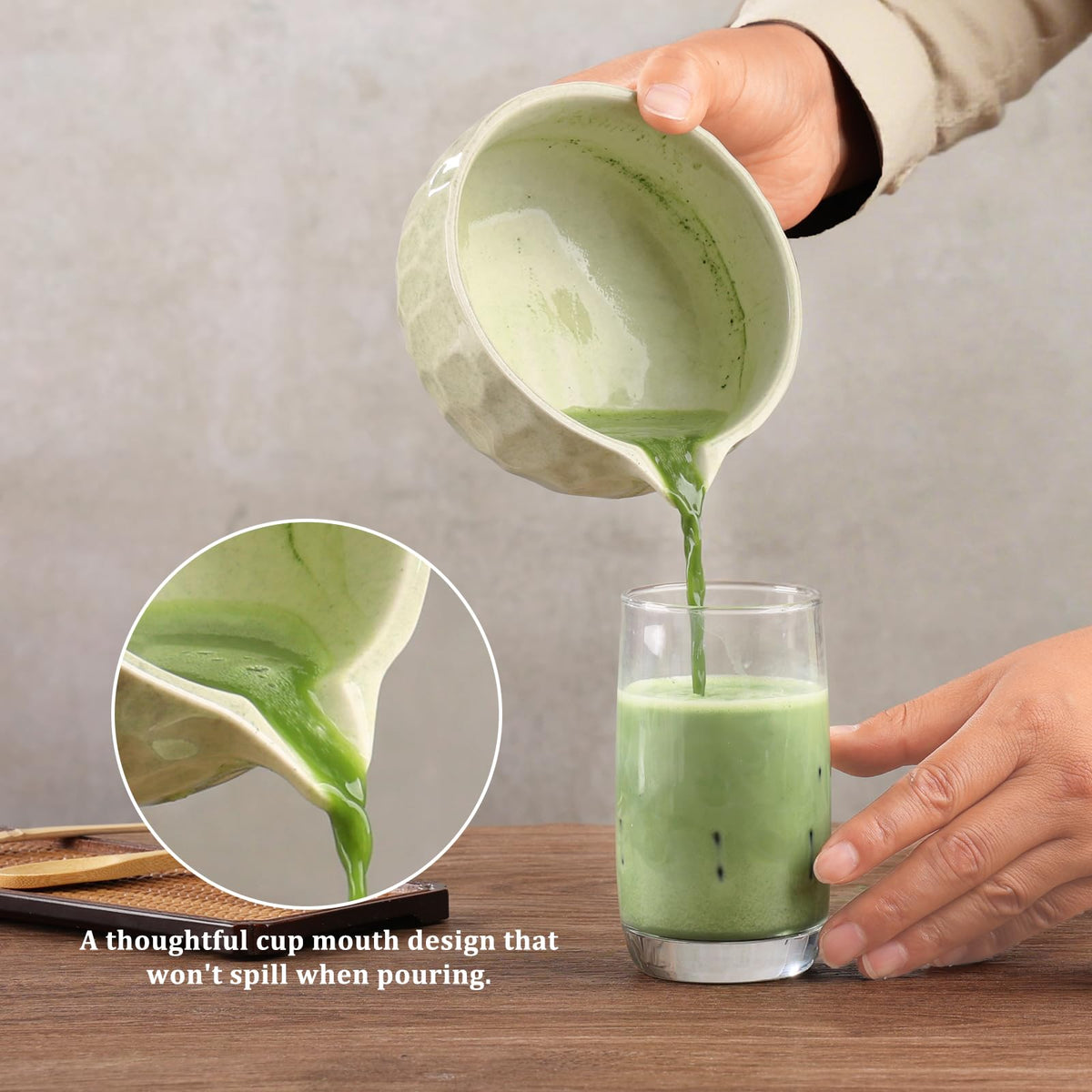 Boosolo Matcha whisk Set,Japanese Matcha Set,Matcha Bowl with Spout,Matcha Whisk and Holder,Bamboo Scoop,Sifter - 6 Pcs Tea