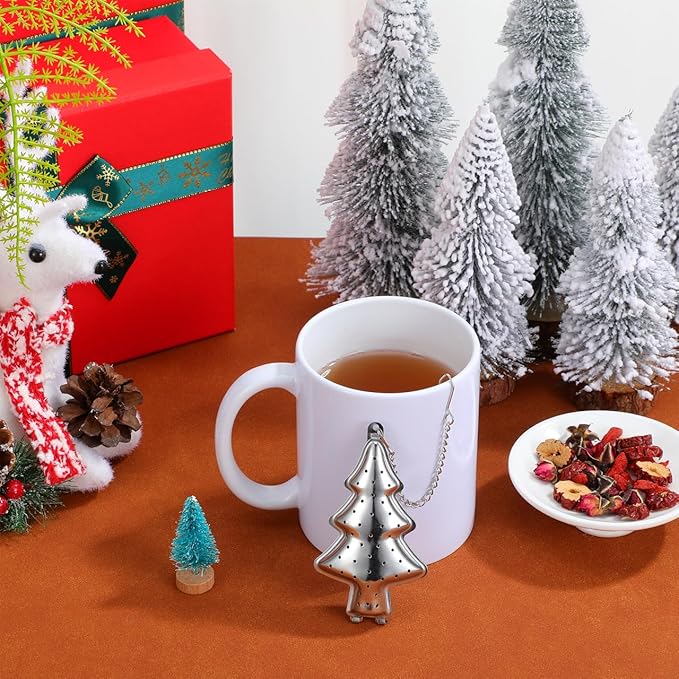 6pcs Christmas Tree Tea Infuser Strainer Filters Tea Interval Diffuser with Chain Hook Loose Leaf Tea Steeper Mesh Strainer Tea Infuser Filter for Loose Leaf Seasoning Spices Tea Lovers