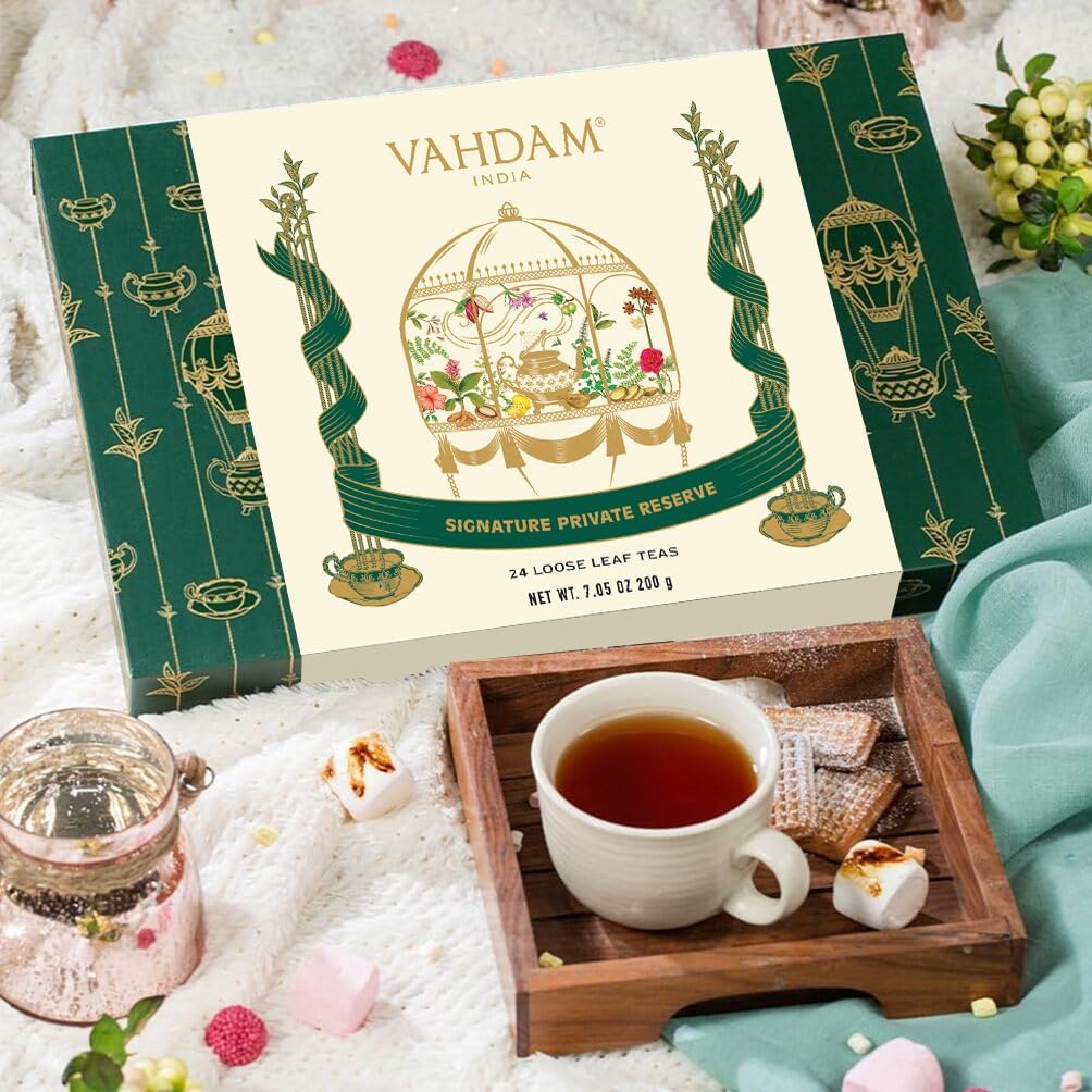 VAHDAM, Luxury Tea Gift Set | 24 Unique Loose Leaf Teas in Tin Caddies - Premium Tea Gift Box |Gluten Free & Non GMO | Gifts for Women, Men & Adults