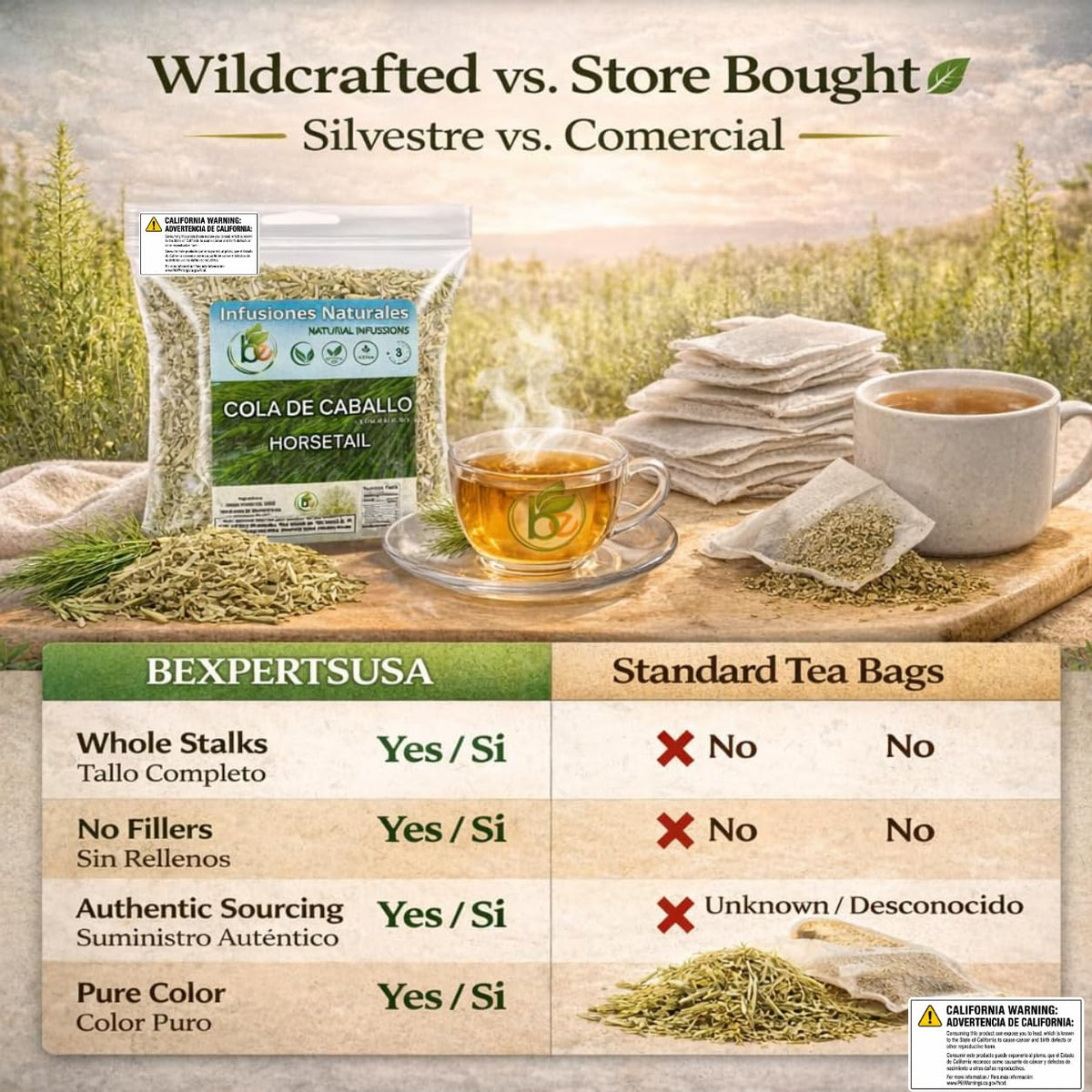 B-Experts Cola de Caballo Herbal Tea – 4 oz (113 g) – 100% Natural Horsetail Loose Leaf Tea (Shave Grass) – Traditional