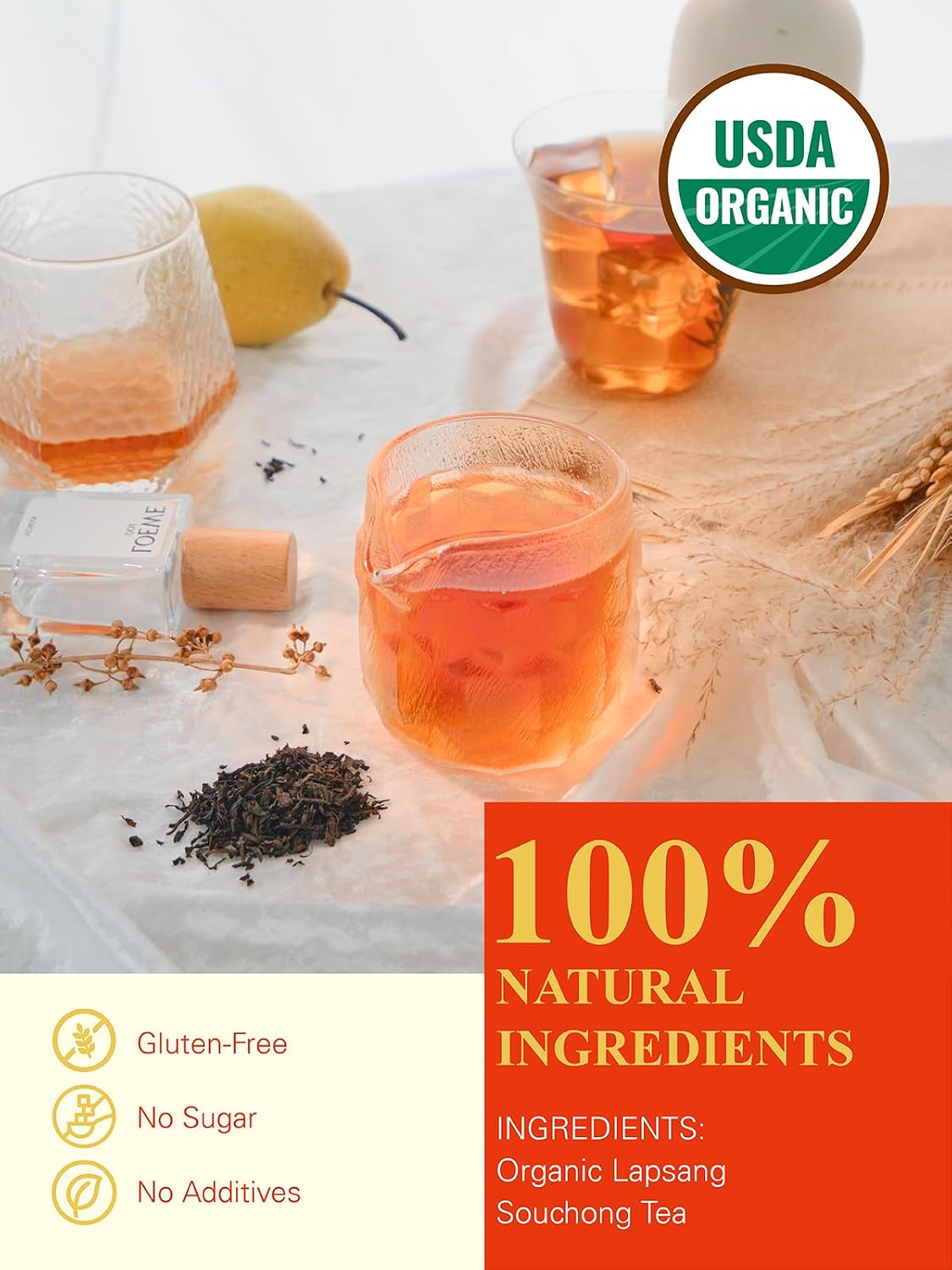 GLDNT Organic Lapsang Souchong Tea, Chinese Smoked Black Tea Loose Leaf 7oz | Rich Smoky Aroma, Full-Bodied &amp; Smooth Flavor, Caffeinated, Gluten Free, Hot or Iced, Resealable Foil-Lined Bag