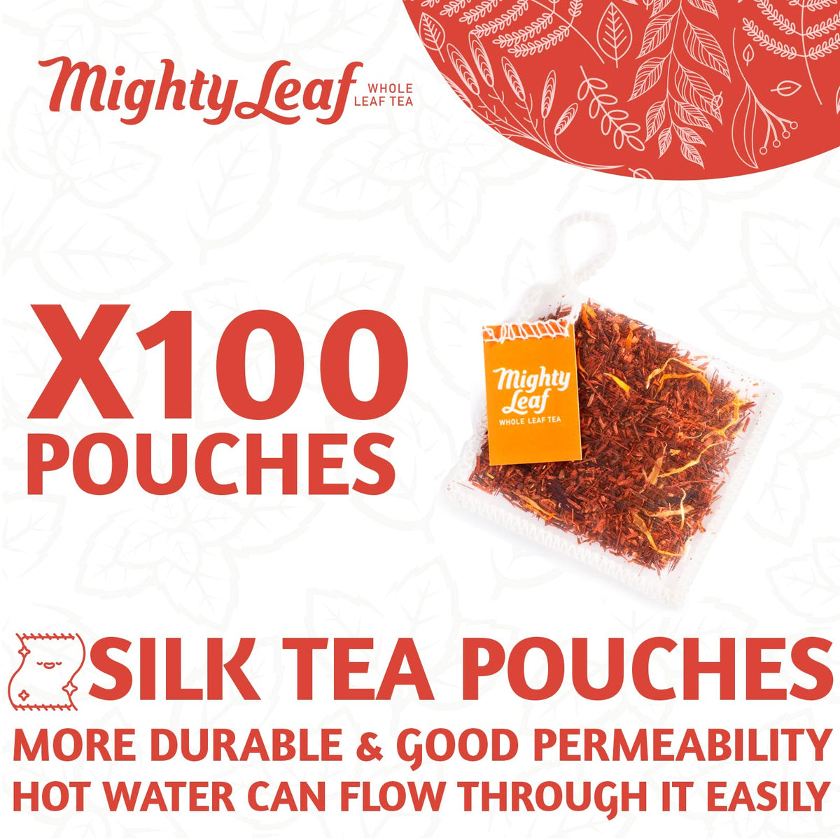 Mighty Leaf Organic African Nectar Herbal Tea – 100 Count Biodegradable Silk Tea Bags – Rooibos-Based Caffeine-Free Blend