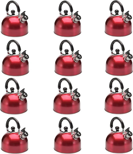 Stainless Steel Stovetop Whistling Tea Kettle 3 Liter (3-Quart) Classic Teapot with Ergonomic Handle, Works on Induction Cooktops Red, Pack of 12