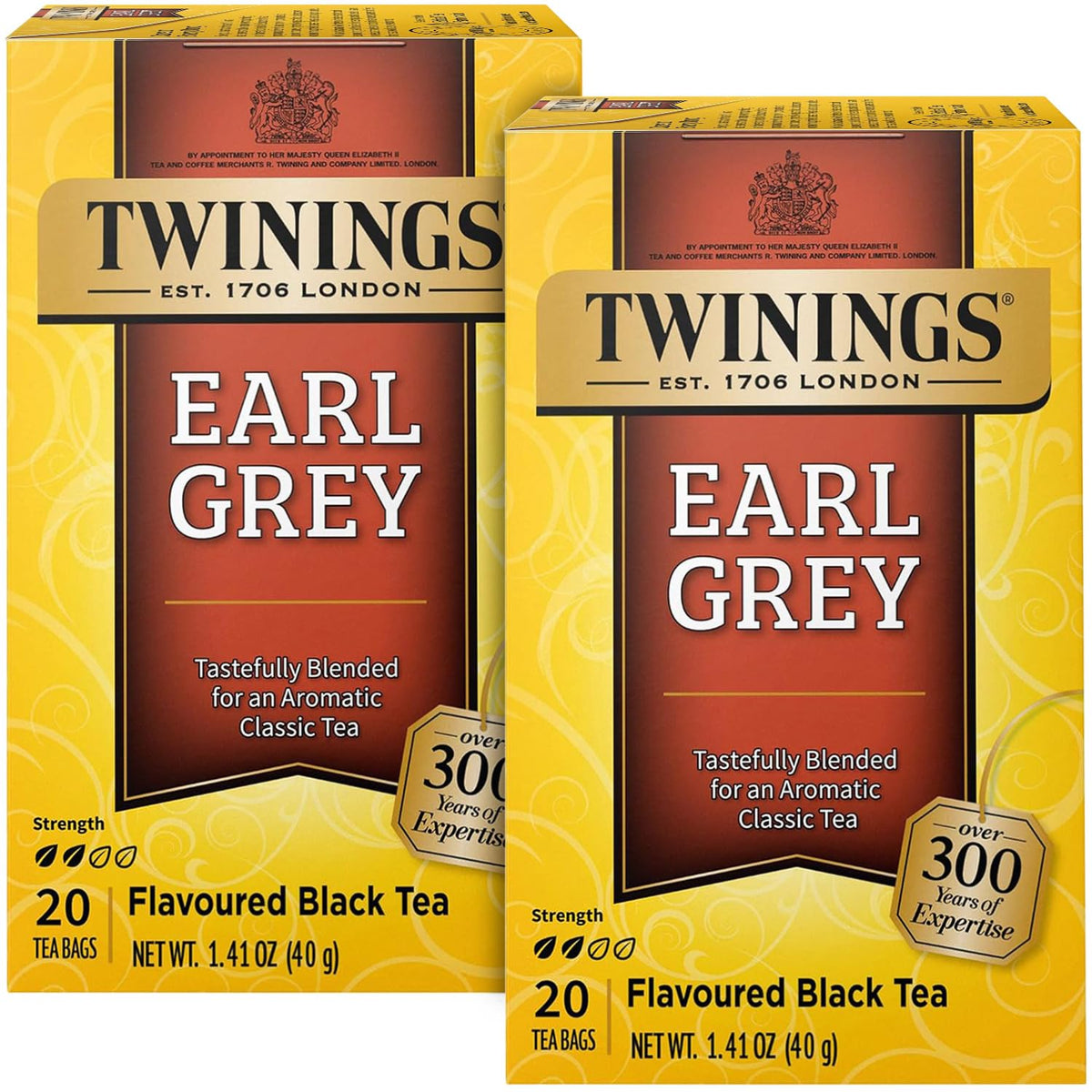 Twinings Earl Grey Tea 2-Pack – A Bright and Zesty Black Tea Infused with Citrus Bergamot Flavours, Caffeinated Tea Bags, Individually Wrapped, 20 Count Each