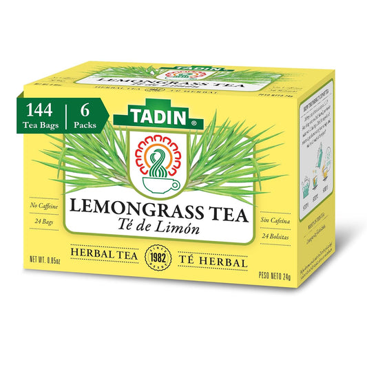 Tadin Lemongrass Tea, Herbal Tea, Caffeine Free, Best Hot or Iced, 24 Tea Bags Per Box, Pack of 6