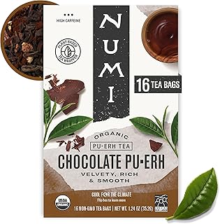 Numi Organic Chocolate Pu-erh Tea, 16 Dark Tea Bags, Aged Yunnan Pu-erh Tea with Cocoa