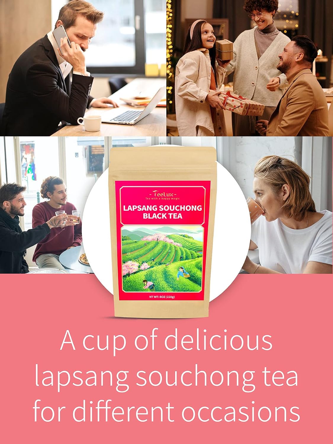 TeeLux Lapsang Souchong Tea, Smoked Black Tea Loose Leaf, Caffeinated, 8oz | Rich Smoky Aroma, Bold &amp; Smooth Taste, Traditional Chinese Smoked Tea, Hot or Iced, Foil-Lined Resealable Pouch