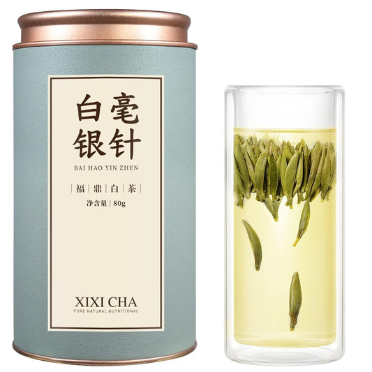 Xixicha Silver Needle White Tea Loose Leaf Grade AAA Premium Silver Needle Tea Fuding White Tea Baihao Yinzhen Tea 80g/2.82oz 白茶 白毫银针 福鼎白茶 茶叶