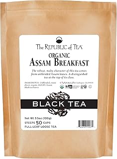 The Republic of Tea Organic Assam Breakfast Black Full-Leaf Loose Tea | 3.5 Oz Bag | Steeps 50 Cups