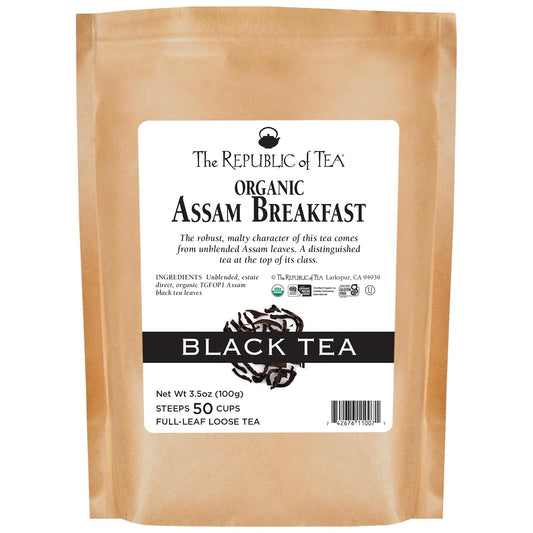 The Republic of Tea Organic Assam Breakfast Black Full-Leaf Loose Tea, 3.5 Oz Bag, Steeps 50 Cups