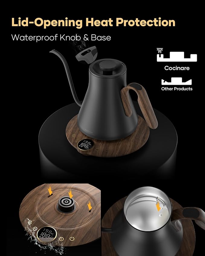 Cocinare Flow B9 Gooseneck Electric Kettle, Precise Temperature Control for Pour-Over Coffee & Tea Brewing, Stainless Steel Interior