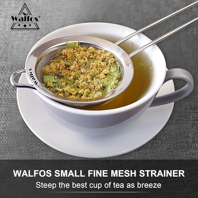 Walfos Fine Mesh Strainer 4PCS, Versatile Kitchen Strainer with Handle - 7", 4.6", 3.15", 2.7" Sieve Fine Mesh Stainless Steel