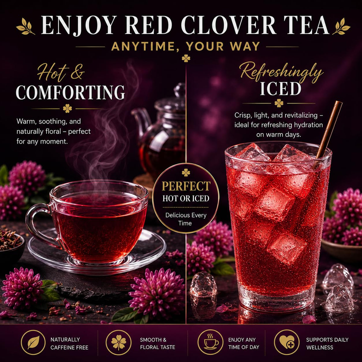 WOTIHA Premium Red Clover Tea Bags, 50 Count – 100% Natural Red Clover Herb, Rich in Antioxidants, Additive-Free