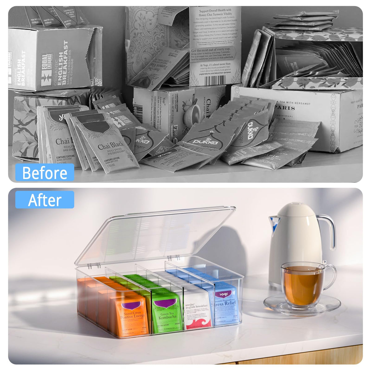 YYICO Tea Bag Organizer With Lid: XXL Tea Box for Tea Organizer And Storage