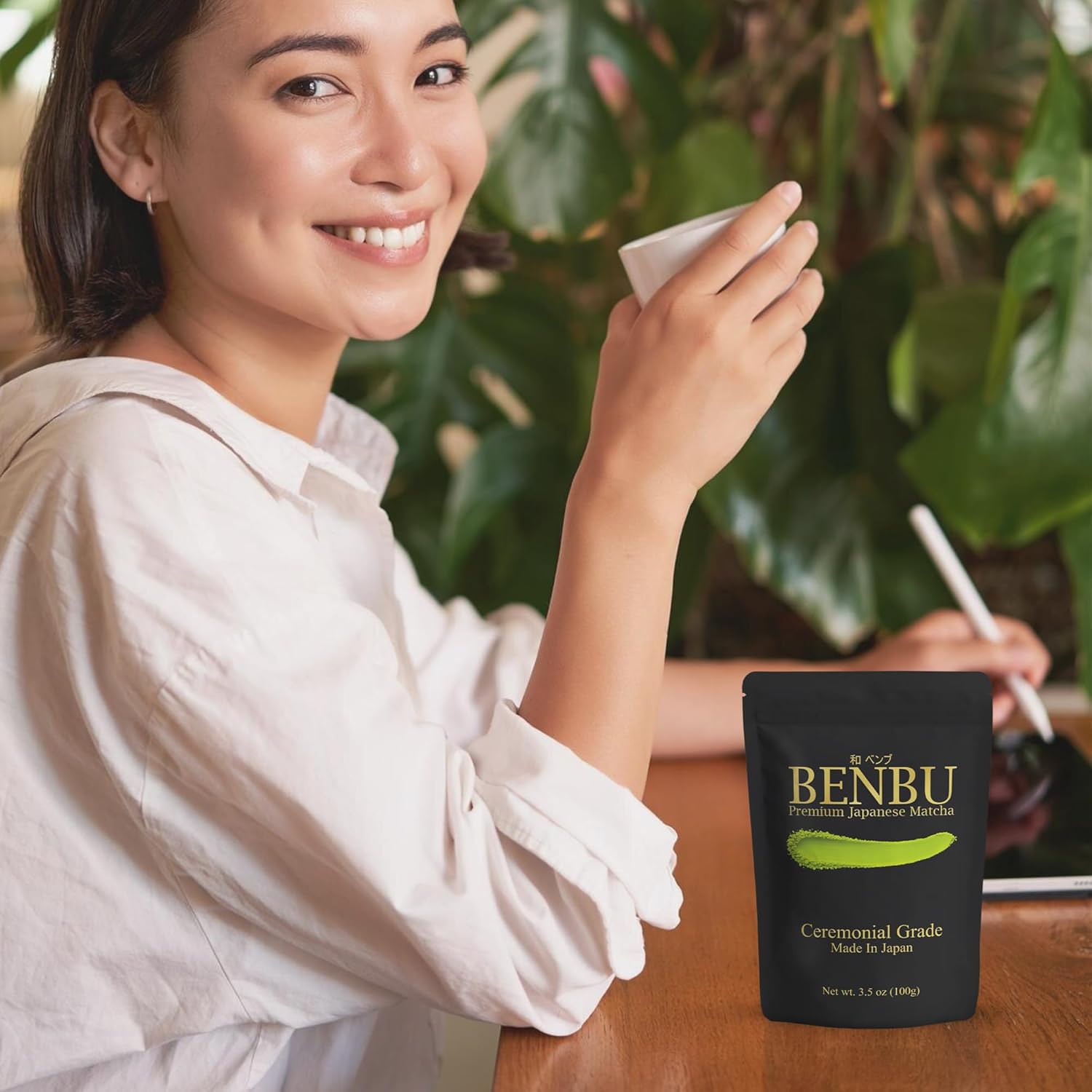BENBU Matcha Powder - Ceremonial Grade, First Harvest, Stone-Milled in Japan, Authentic Japanese Green Tea, No Additives, 3.5 oz (100g) Pouch