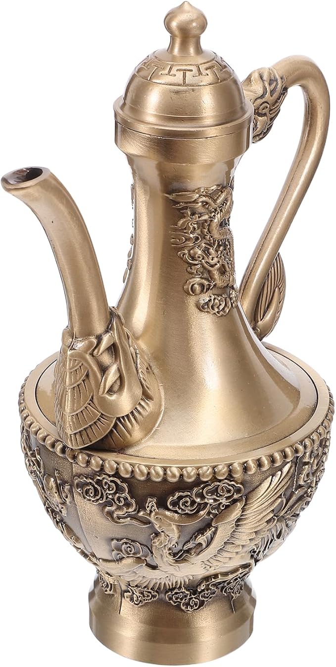 Logofun Vintage Dragon Embossed Brass Tea Pot 300ml Chinese Retro Kettle for Coffee Serving Decor