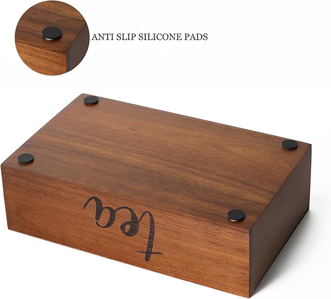 Tea Bag Organizer,Acacia Wood Tea Storage Containers with 6 Compartments, Sugar Packet Holder,Tea Bag Caddy Box for Cabinet Countertop Office (Brown-Labeled "Tea")