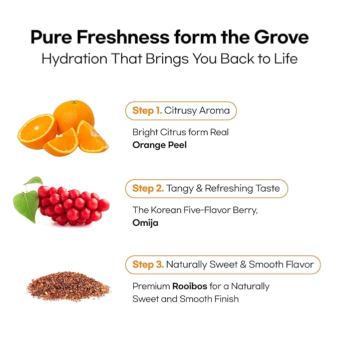 Odada Sweet Orange Tea - Rooibos, Orange Peel & Schisandra Berry Blend, Bright Citrus Hydration & Natural Antioxidant K-Wellness Drink, Caffeine-Free, Zero Sugar, 24 Tea Bags
