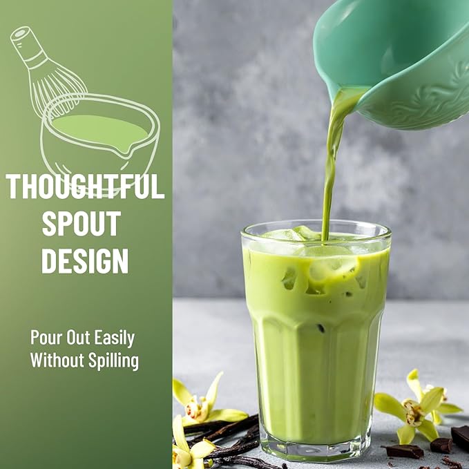Green Matcha Whisk Set: Ceramic Matcha Set for Frothy Tea Ceremony Bowl & Whisk for Your Morning Ritual, Gift for Tea Lovers & Beginners
