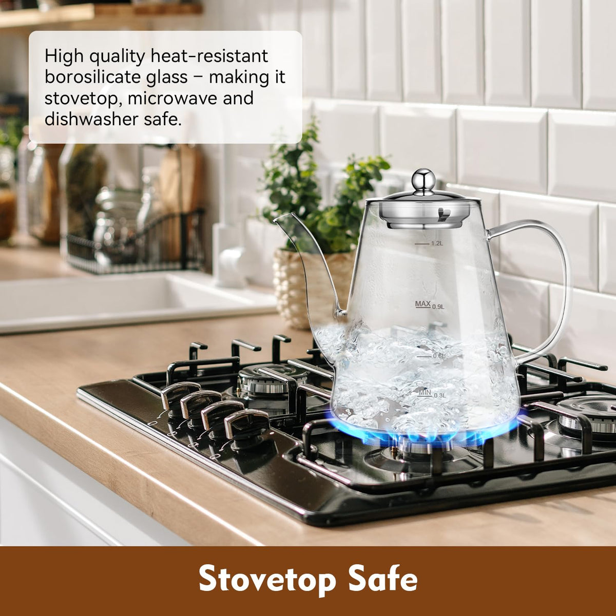 Zpose Glass Teapot, 1200ml (40oz) Tea Pot with Infuser for Loose Tea and Blooming Tea, Stovetop Safe Tea Kettle, Hand Crafted