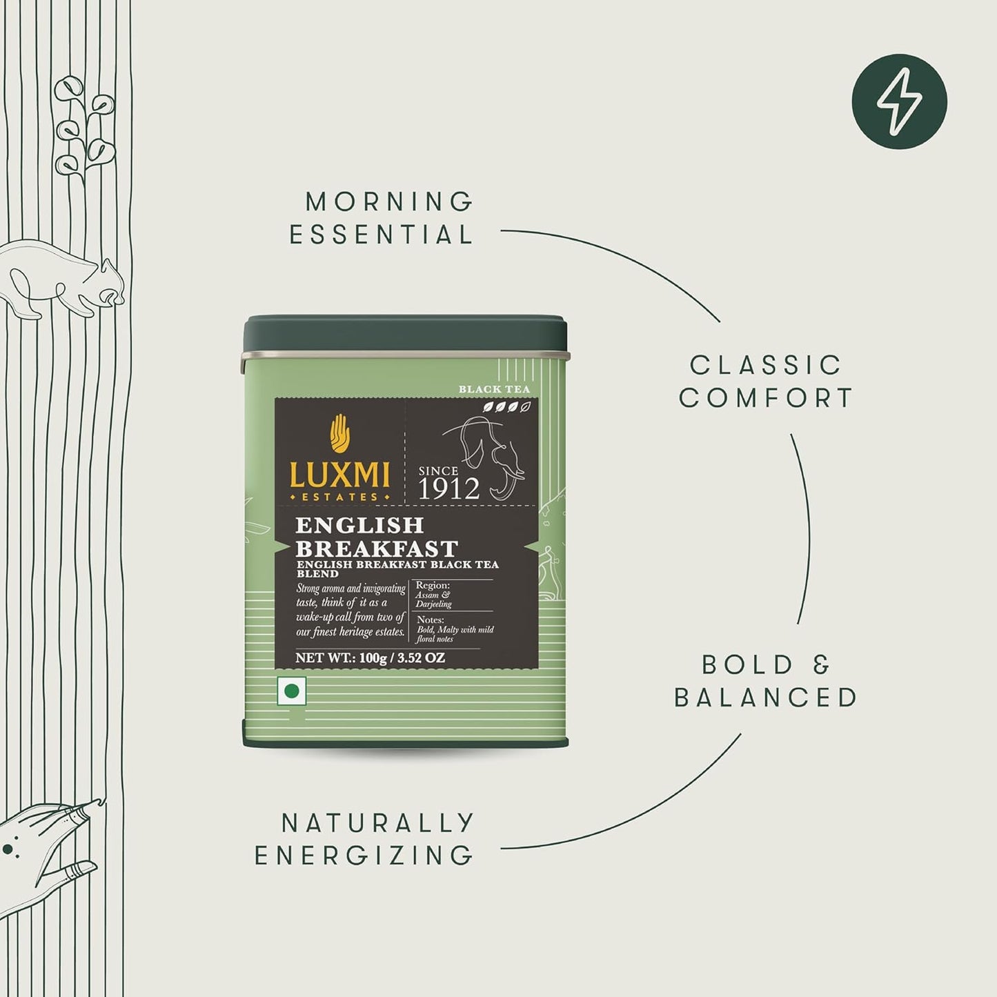 Luxmi Estates Tale of Two Estates English Breakfast Tea 100g/3.52oz (50 Cups) | Darjeeling Assam Black Tea Blend | Smooth Robust Caffeinated
