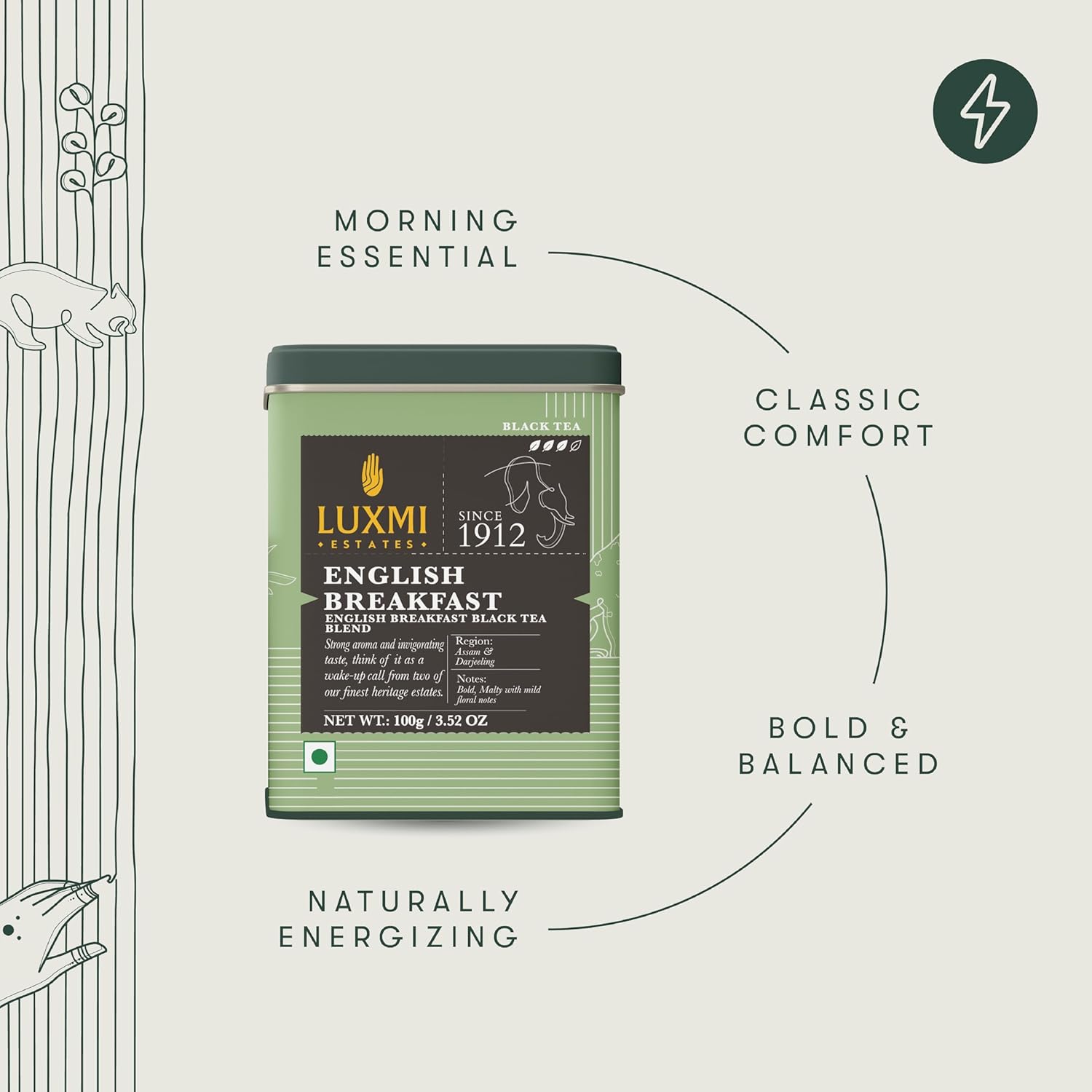 Luxmi Estates Tale of Two Estates English Breakfast Tea 100g/3.52oz (50 Cups) | Darjeeling Assam Black Tea Blend | Smooth Robust Caffeinated