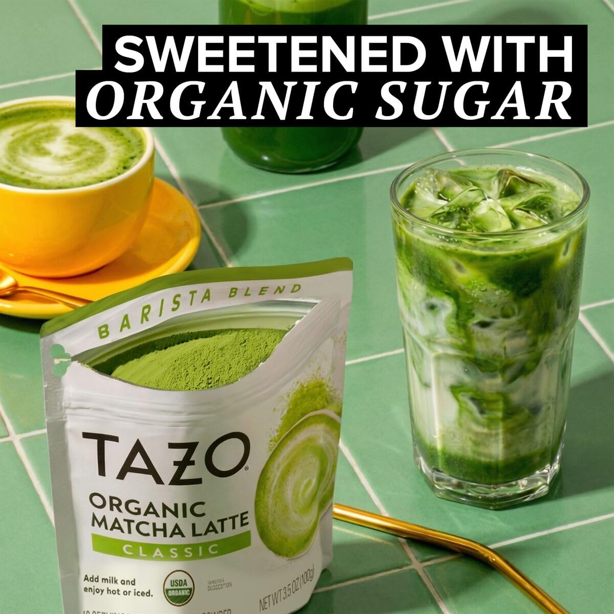 TAZO Organic Matcha Latte Powder, Sweetened,10 Servings, 3.5 oz