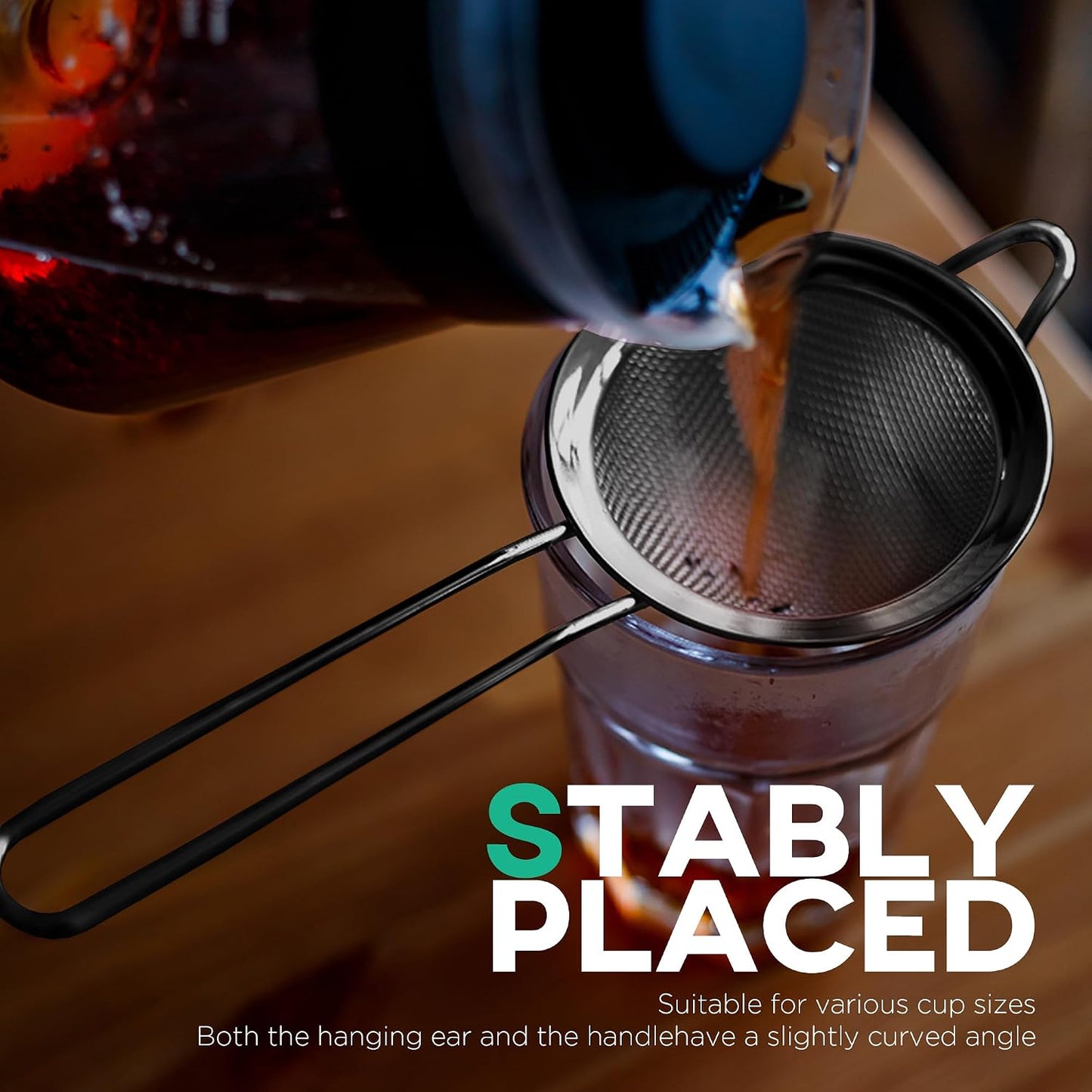 Homestia 2 Pcs Stainless Steel Fine Mesh Strainer, Cocktail Strainer, Black