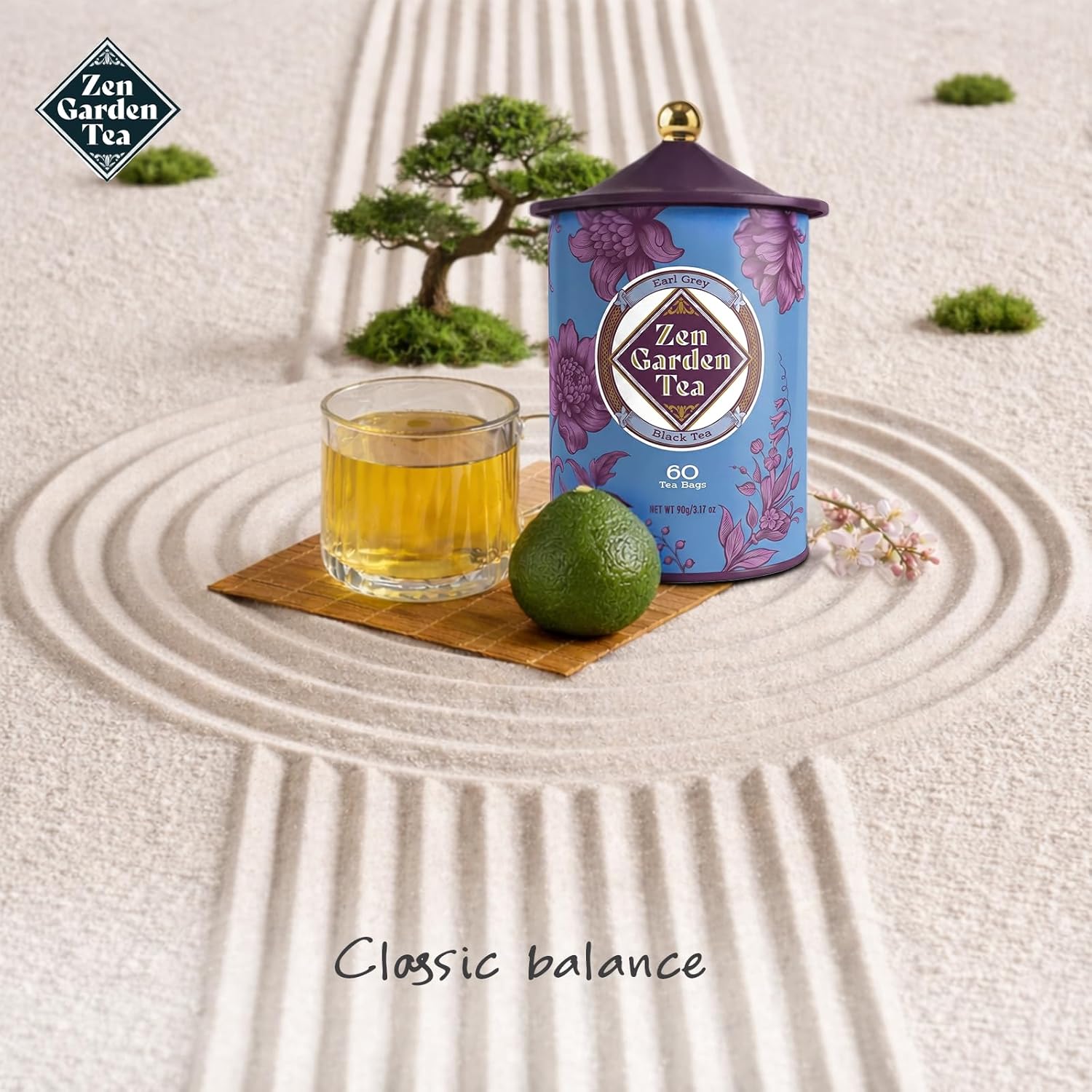 Life Plus Style Gourmet Zen Garden Earl Grey Black Tea Bergamot Herbal Black Caffeinated Hot or Iced Natural 60 Tea Bags