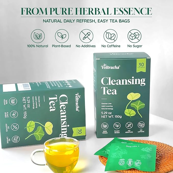 Verltracha Liver Detox Tea, 30 Tea Bags, Oil Reducing Tea for Liver with Winter Melon & Lotus Leaves, 10 Natural Ingredients Support Liver Health, 5.29 oz