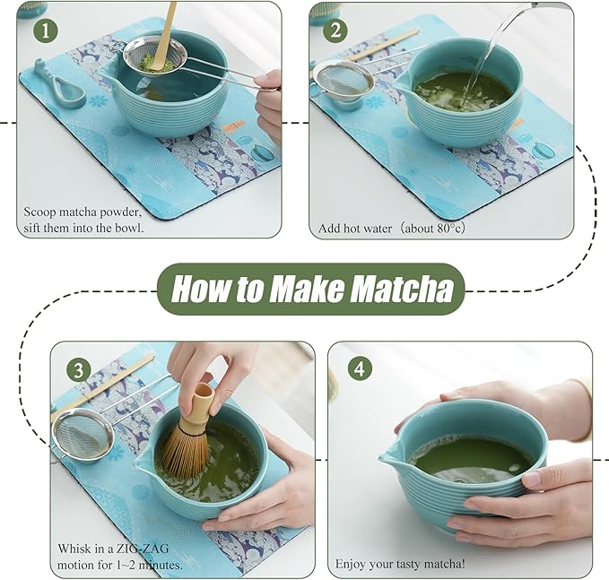 Clay&Fire Matcha Whisk Set, Ceramic Matcha Set, Matcha Bowl with Spout and Whisk, 9 pcs Matcha Tea Kit for Matcha Lovers, Ideal Gift Christmas