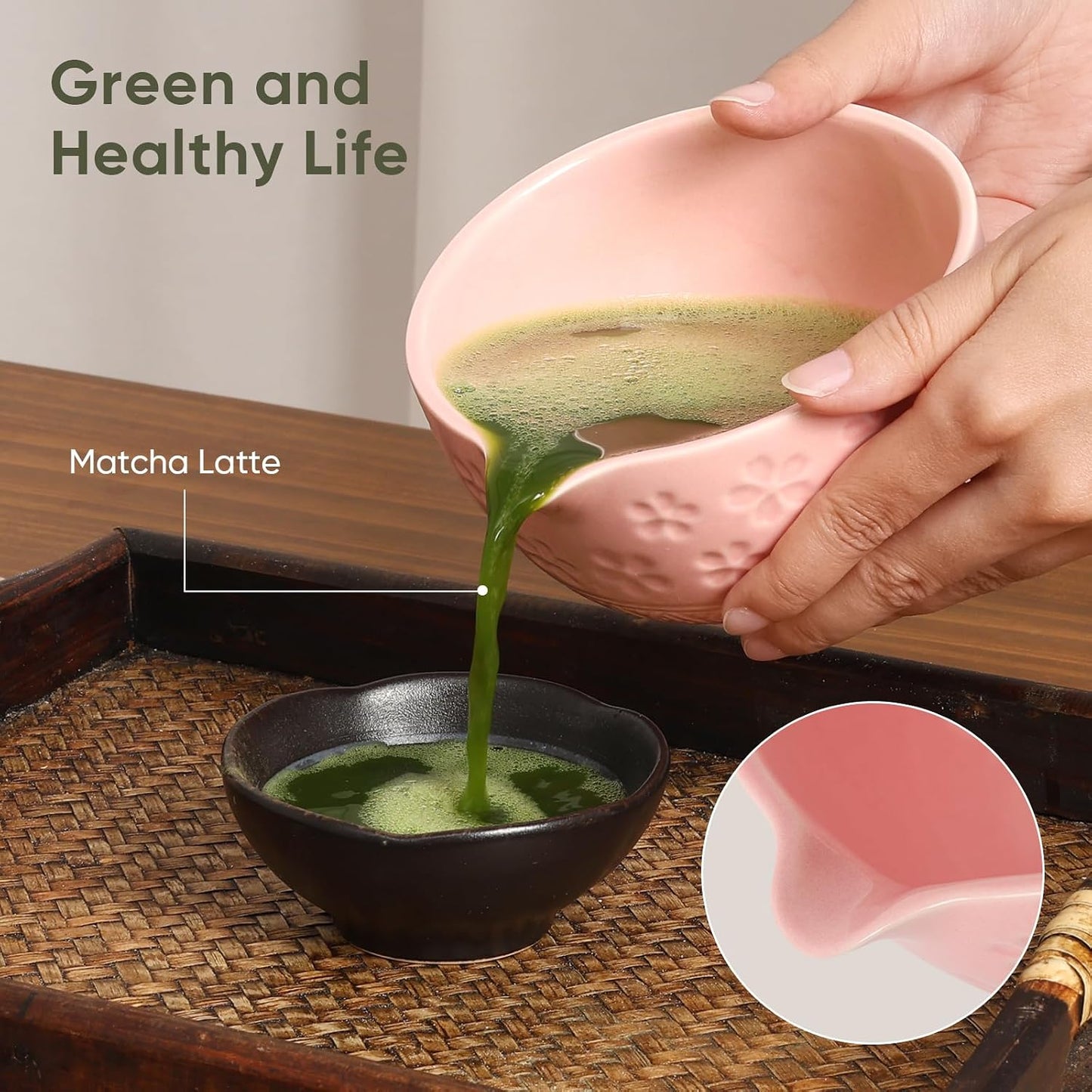 Matcha Whisk Set - Traditional Bamboo Chasen with Bowl, Complete Matcha Tea Making Kit &amp; Starter Tools for Authentic Japanese Ceremony (Pink01, 8pcs/set,Bowl entry-level Set)