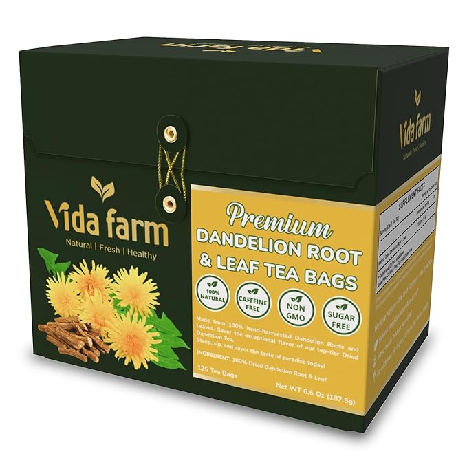Vida Farm 125 Dandelion Tea Bags - 100% Natural Dandelion Leaf & Root, Sugar Free, Caffeine Free, Non-GMO - Premium Dandelion Root Herbal Tea