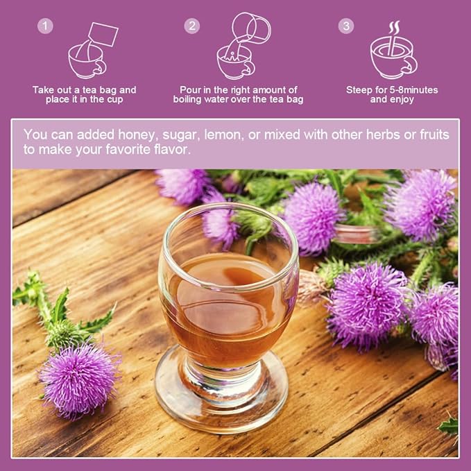 Wogorgt Dried Milk Thistle Tea - Organic Milk Thistle Herbal Tea, Antioxidant and Immune Support, Caffeine Free - 30 Tea Bags