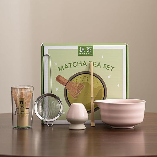 Matcha Whisk Set, 5 Pcs Matcha Kit for Matcha Lovers - Matcha Bowl with Spout, Matcha Whisk and Holder