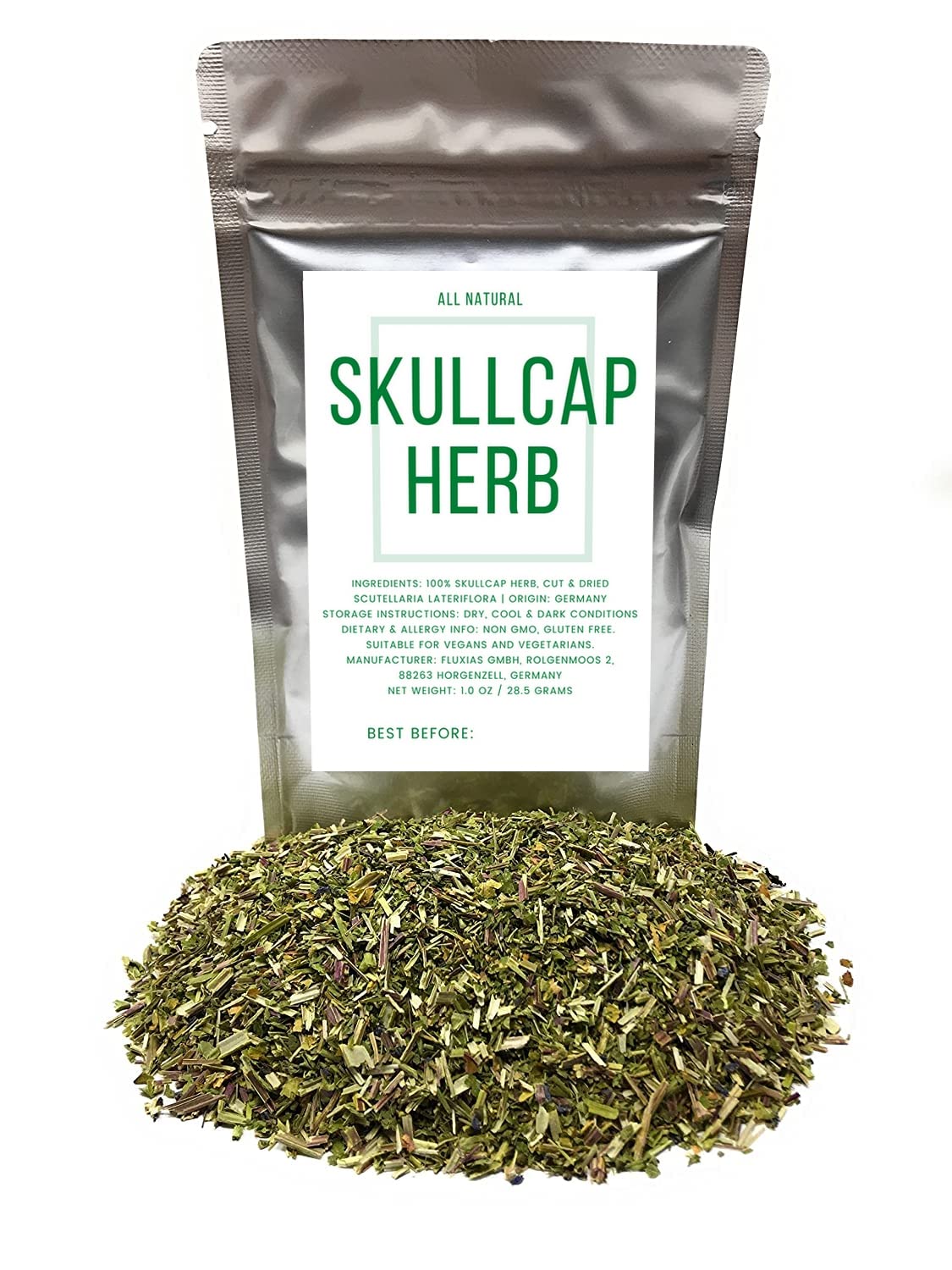 Skullcap Herb (Scutellaria lateriflora) - Cut & Dried Blue Skullcap from Germany for Loose Leaf Herbal Tea and Tea Blends