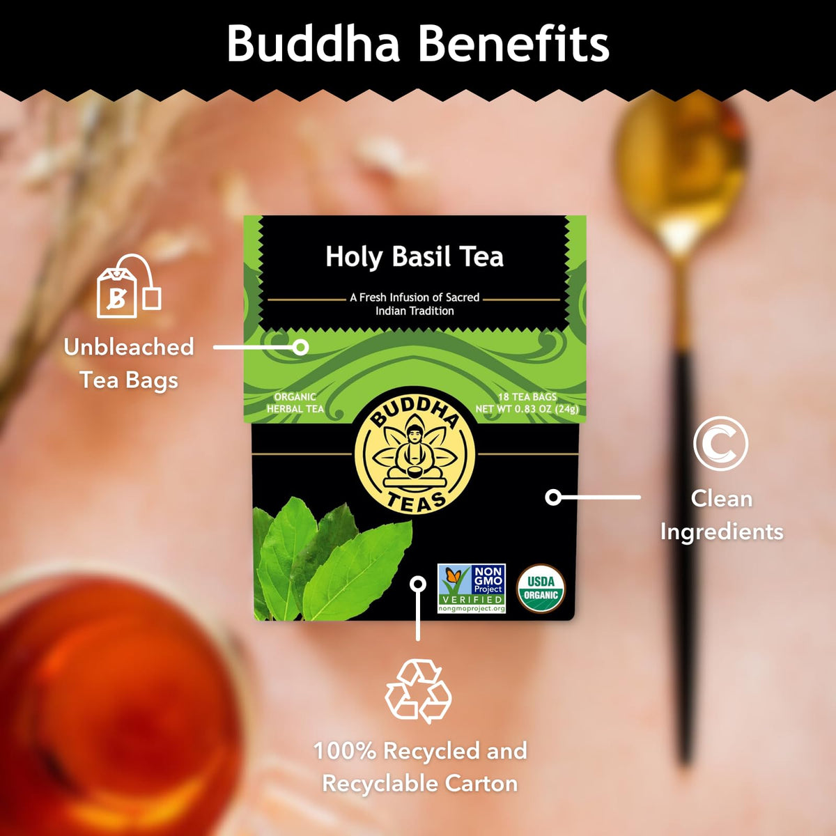 Buddha Teas Organic Holy Basil Tea - Herbal Tea, Caffeine Free