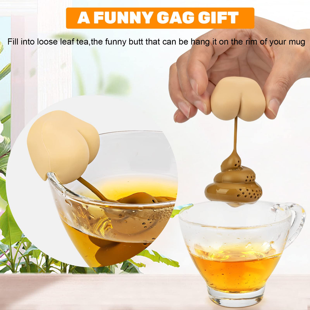 Noviko 2 Pack Butt Poop Tea Infuser for White Elephant Gift,Silicone Cute Tea Infusers for Loose Tea