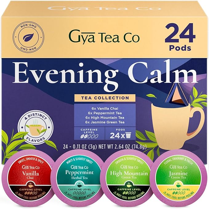 Gya Tea Co Evening Calm Tea Pod Collection Gift Set (24 Count) - Different Flavors Assorted Variety Pack