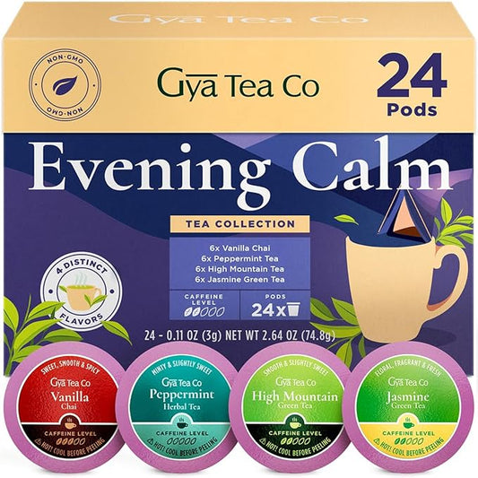 Gya Tea Co Evening Calm Tea Pod Collection Gift Set (24 Count) - Different Flavors Assorted Variety Pack