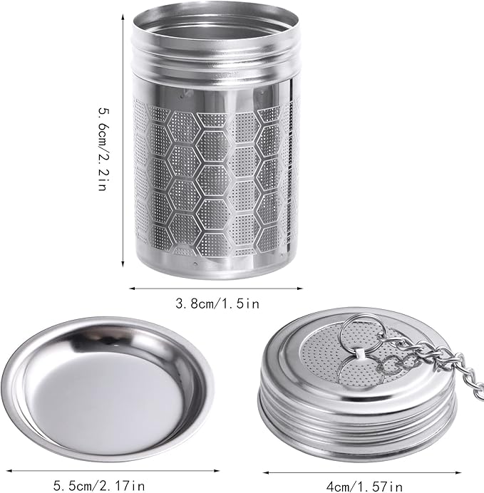 2 Pack Tea Strainers Infuser for Loose Tea 304 Stainless Steel Mesh Loose Leaf Steeper Diffuser with Chain Hook and Threaded Lid for Black Tea
