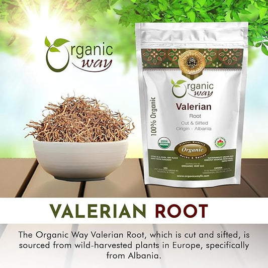 Organic Way Valerian Root Cut & Sifted – European Wild-Harvest, Kosher & USDA Organic, 8oz