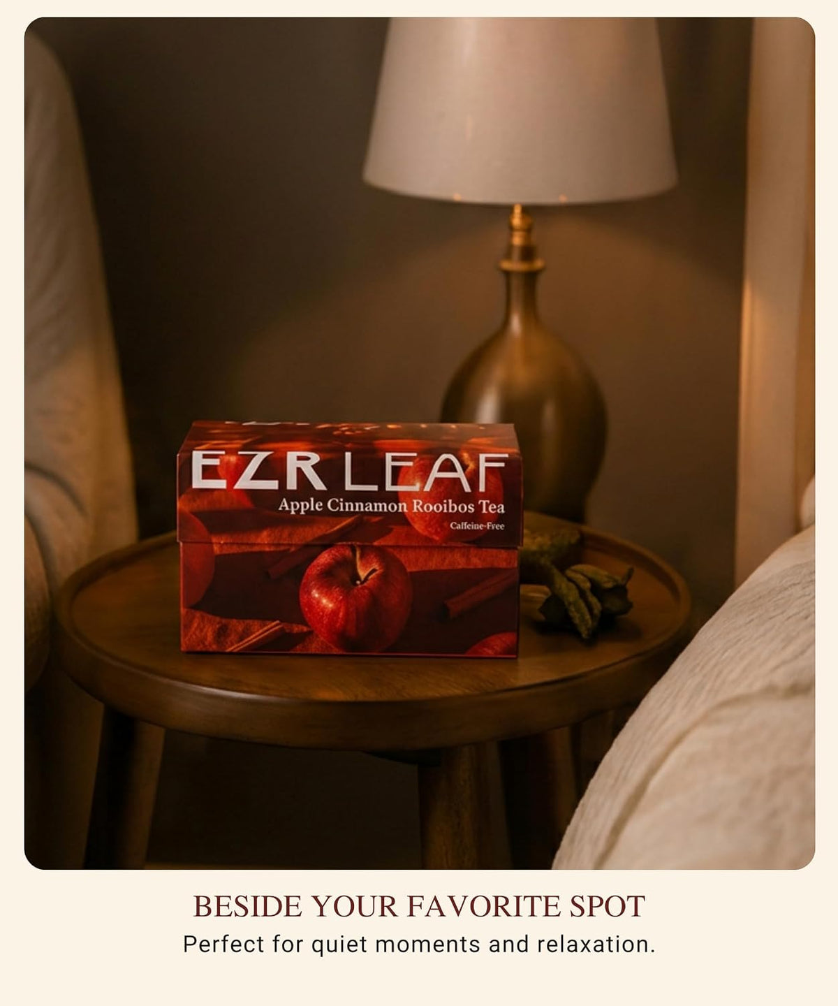 EZR Leaf Apple Cinnamon Rooibos Tea Caffeine Free Decaf Herbal Tea, 20 counts 2.1 Once Pyramid Tea Bags, Naturally Sweet, Relaxing Sleep Blend