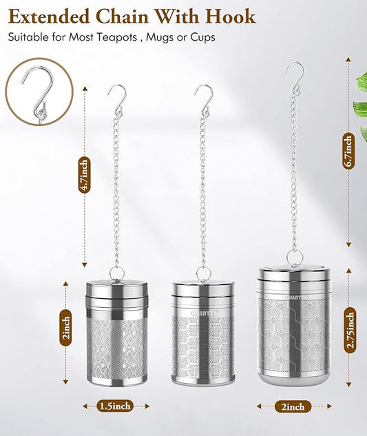 Tea Balls for Loose Tea, (2+1 Pack) 18/8 Stainless Steel Tea Infuser Set, Extra Fine Mesh Tea Strainers for Brew Tea, Spices & Seasonings