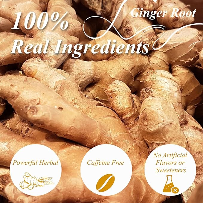 WT Weetee Ginger Tea Bags, 100 Count Pure Ginger Root Tea, Warm & Spicy, Natural Caffeine Free Herbal Tea, No Spices & Flavors