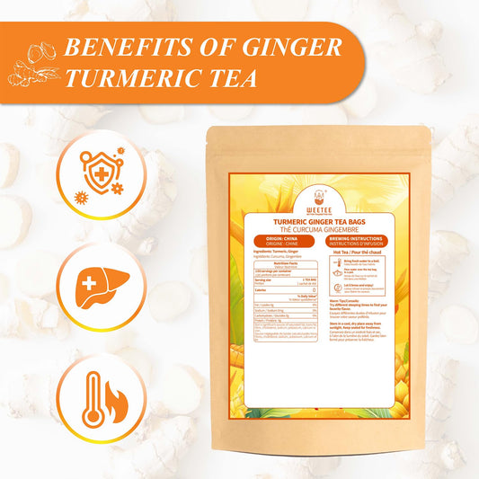 WT WEETEE Turmeric Ginger Tea Bags 100 Count, Rich Antioxidant Warm &amp; Spicy