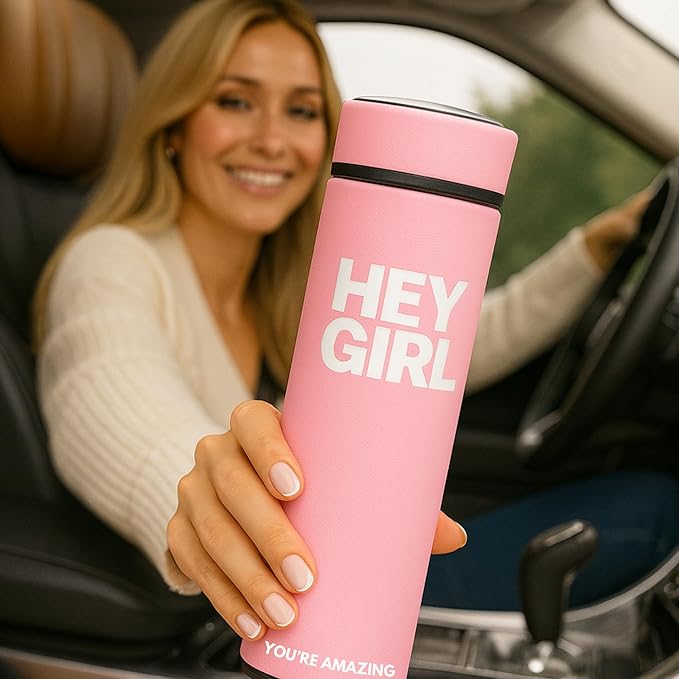 Hey Girl Tea Infuser Bottle 450ml - Insulated Stainless Steel Water Bottle - Tea Tumbler with Tea Diffuser