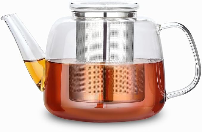 Easyworkz Borosilicate Glass Teapot 50oz with Large Stainless Steel Removable Loose Tea Infuser for 